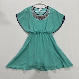 Alya Women's Teal Beaded Round Neck Cap Sleeve Fit & Flare Dress Size Small
